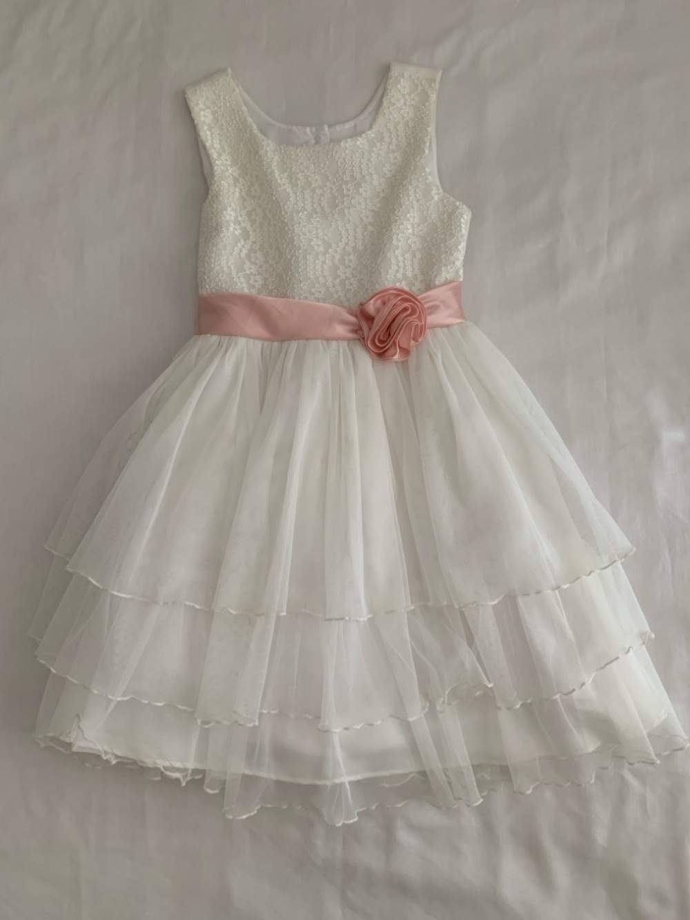 Jona Michelle Girls Lace & Tulle Party Dress Size 7 White Pink Flower Girl - Picture 8 of 11